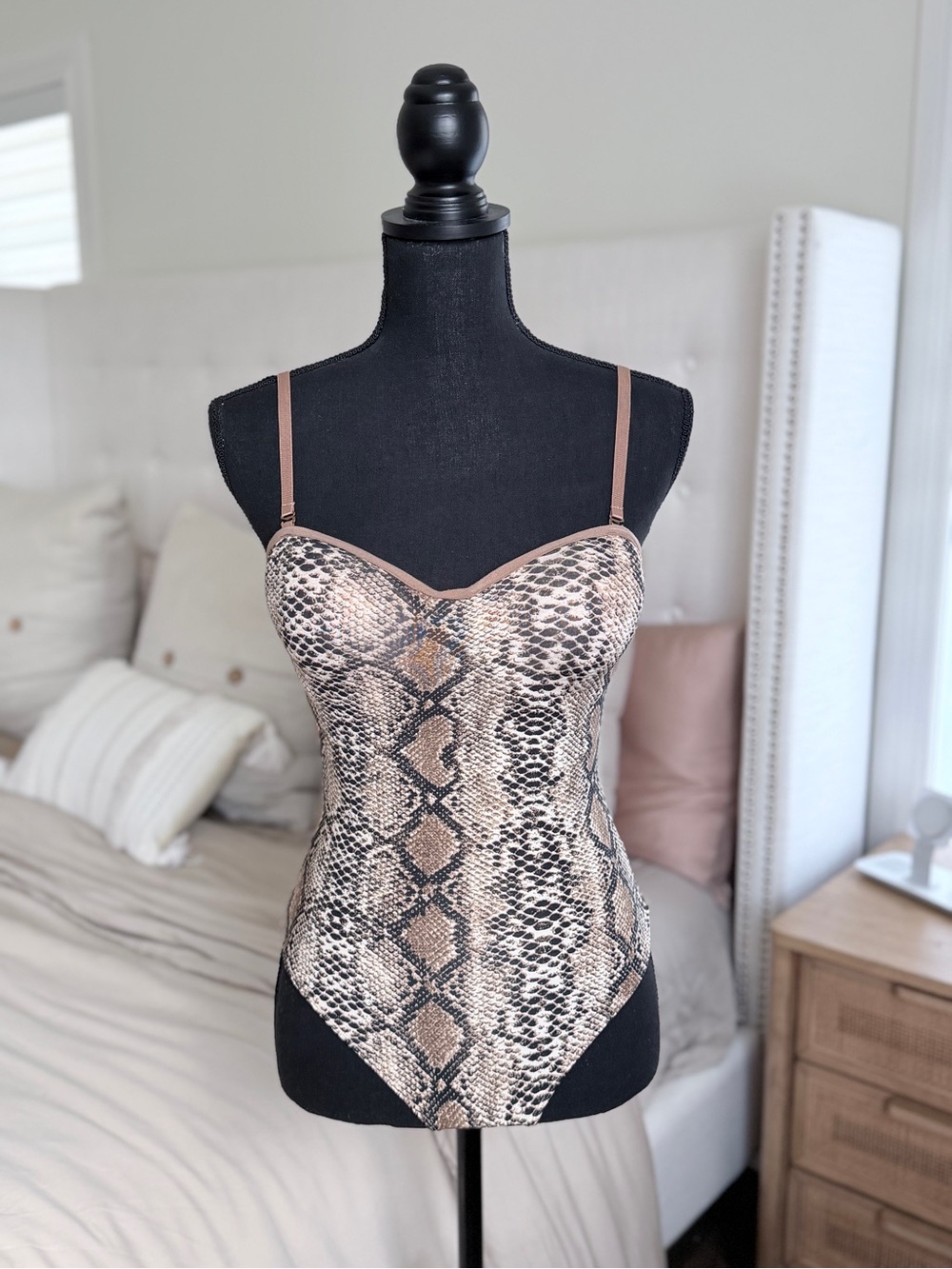 JLUXLABEL Snake Print Cami Bodysuit - Nude/Tan